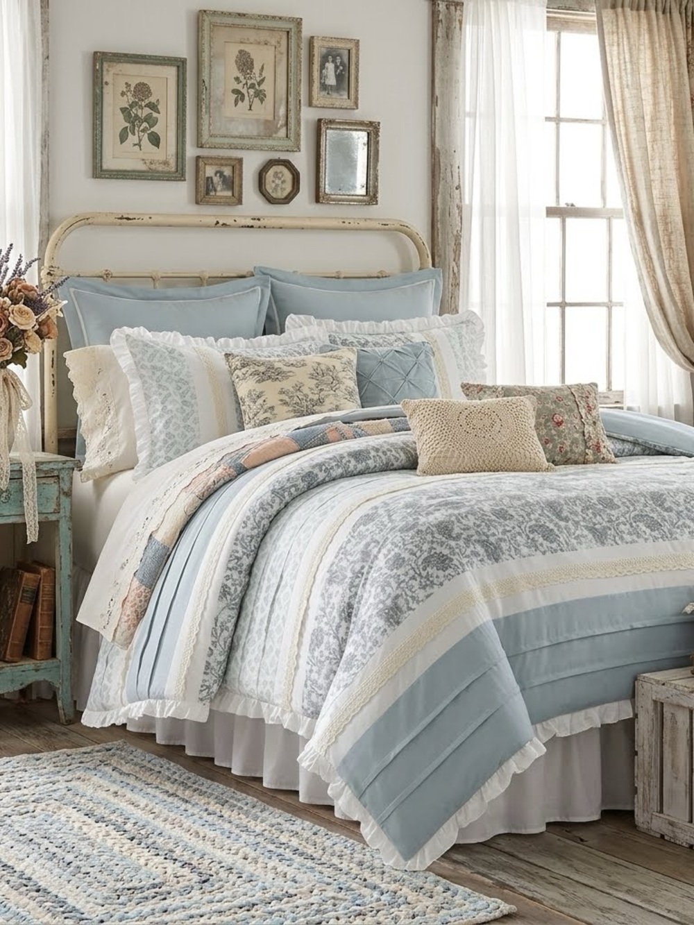 Madison Park Dawn Shabby Chic Floral Paisley Pintuck Lace Comforter 90x90